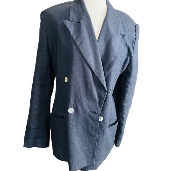Vintage Dark Navy Oversized Linen Blazer size 12 - Picture 3 of 8